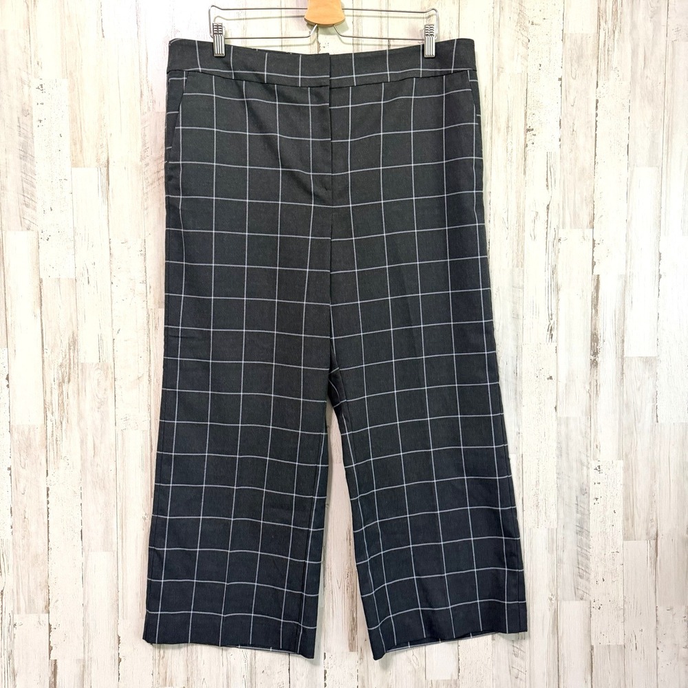 Loft Slim Wide Leg Pants 16 Plus 38x26 Crop Gray Windowpane Career Party NEW - Picture 1 of 8